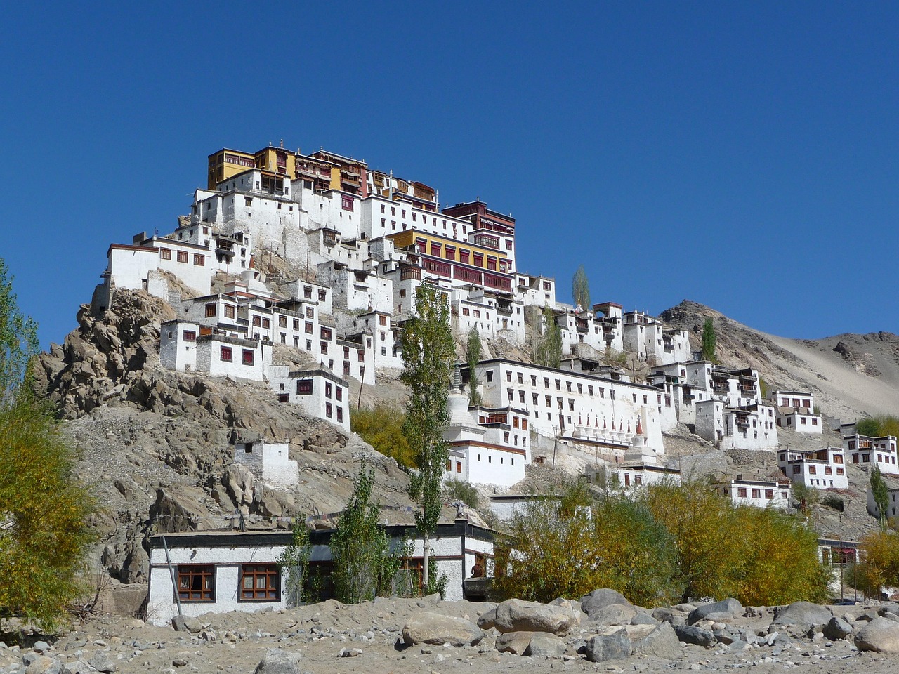 Ladakh landscape – barren mountain desert with blue sky