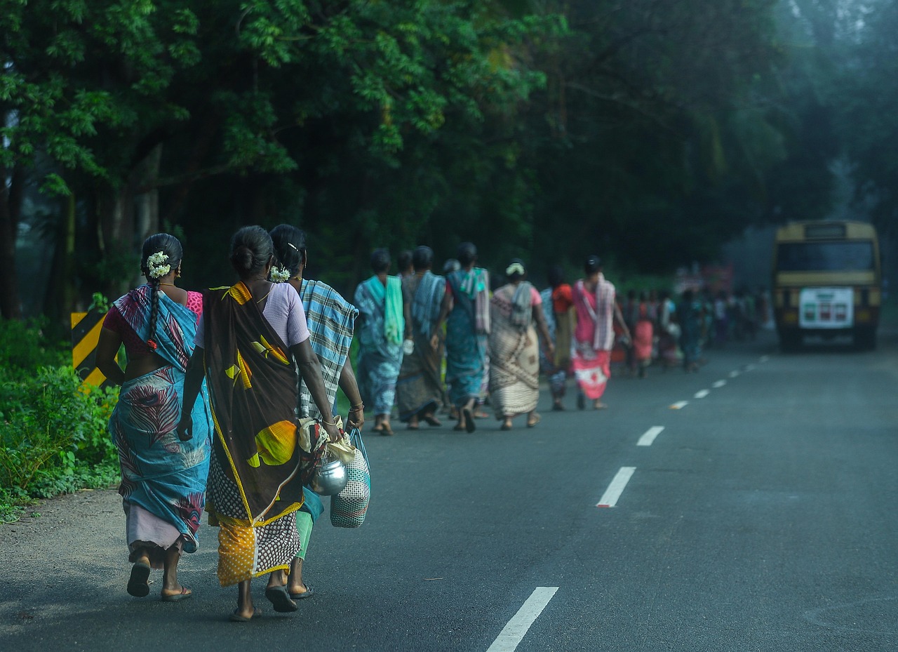 Happy travellers enjoying a guided tour of India
