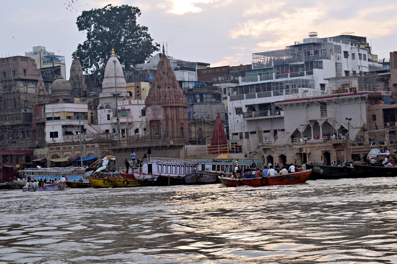 Varanasi ghats on the Ganges River at golden hour – India's holiest city